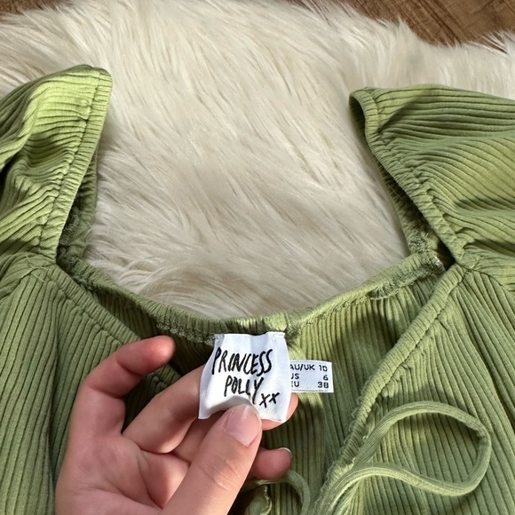 PRINCESS POLLY Green Tie Front Top - Picture 3 of 3